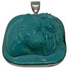 Image 2 : Large Sterling Silver Stabilized Turquoise High Relief Lion Pendant - 51 x 51mm x 20mm deep - Total