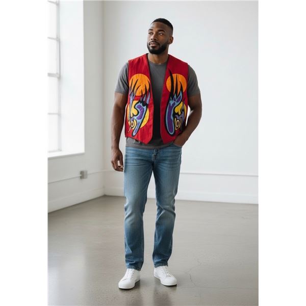 Original Paul Johnny Wearable Art Vest - Hand Stitched Flannel with COA - First Nations Design (16" 