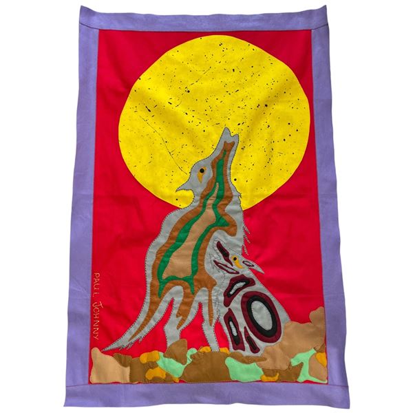 Original Paul Johnny Hand Stitched Flannel Wall Hanging with COA - First Nations Design (40" x 60") 