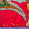 Image 2 : Original Paul Johnny Hand Stitched Flannel Wall Hanging with COA - First Nations Design (40" x 60") 