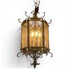 Image 1 : Vintage Hollywood Regency Style Hanging Electric Candle Lamp with Etched Glass - 22" x 12" diameter