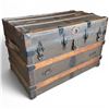 Image 1 : Vintage Wood Bound Steamer Trunk with Metal Hardware - 34" x 21" x 23" tall