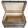 Image 3 : Vintage Wood Bound Steamer Trunk with Metal Hardware - 34" x 21" x 23" tall