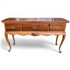 Image 1 : Queen Anne Style 3-Drawer Console with Ornate Brass Pulls and Scalloped Skirt (17" x 53" x 30" tall)