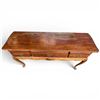 Image 4 : Queen Anne Style 3-Drawer Console with Ornate Brass Pulls and Scalloped Skirt (17" x 53" x 30" tall)