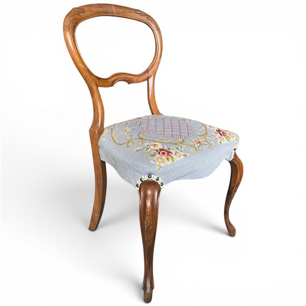 Victorian Balloon Back Chair with Tapestry Seat and Cabriole Legs