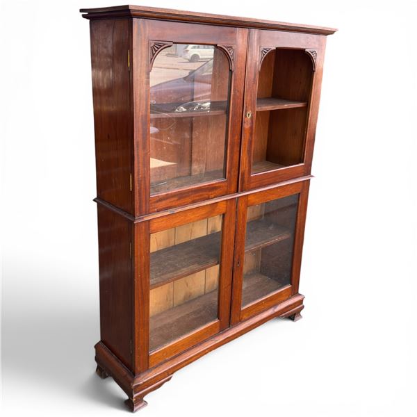 Compact Victorian Style Wood Book Case with Glass Doors (10" deep x 36" wide x 50" tall)