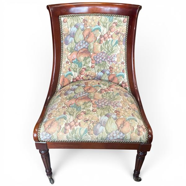 Victorian Mahogany Slipper Chair with Updated Upholstery