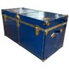 Image 2 : Vintage Blue Metal Clad Truck with Brass Hardware (17" X 34" X 18" Tall)