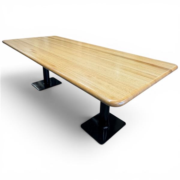 10 Seat Pine Table with Industrial Dual Black Metal Base - One continuous top (42" wide x 100" long)