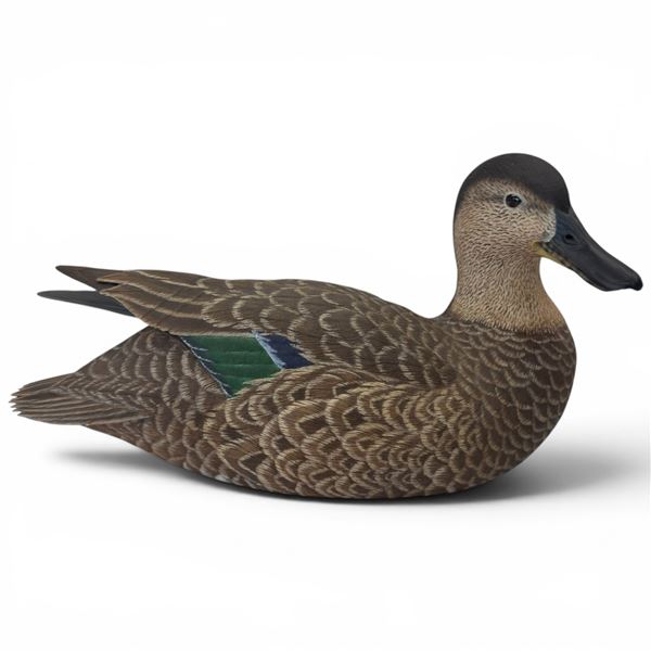 2001 Rusty Rutherford "Blue Winged Teal Hen" Hand Carved & Painted Decorative Decoy - Signed by Arti