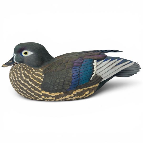 1995 Rusty Rutherford "Wood Duck Hen" Hand Carved & Painted Decorative Decoy - Signed by Artist