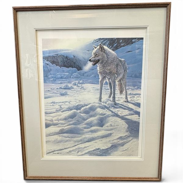 1984 John Seerey-Lester "Spirit of the North - White Wolf" with Ink signed autograph "To Gerry" (28"