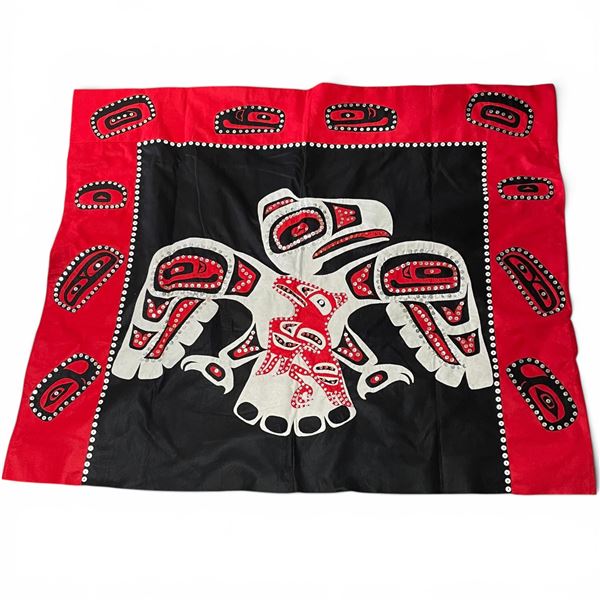 Original Paul Johnny Hand Stitched Button Blanket Flannel Wall Hanging with COA - First Nations Desi