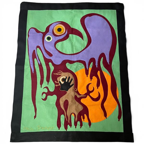 Original Paul Johnny Hand Stitched Flannel Wall Hanging with COA - First Nations Design (5' x 6') -C