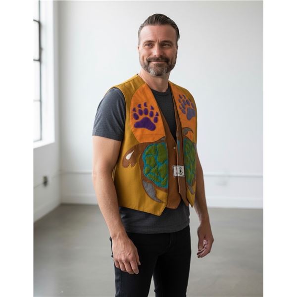Original Paul Johnny Wearable Art Vest - Hand Stitched Flannel with COA - First Nations Design (16" 