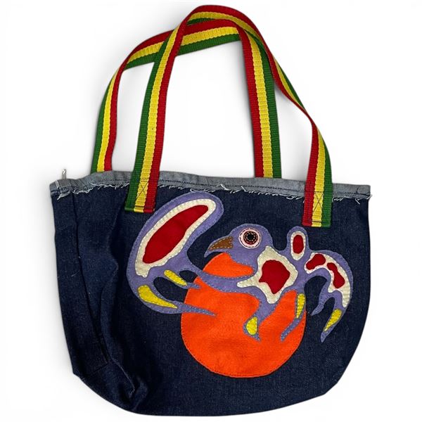 Original Paul Johnny Wearable Art Tote Bag - Hand Stitched Flannel & Denim with COA- First Nations D