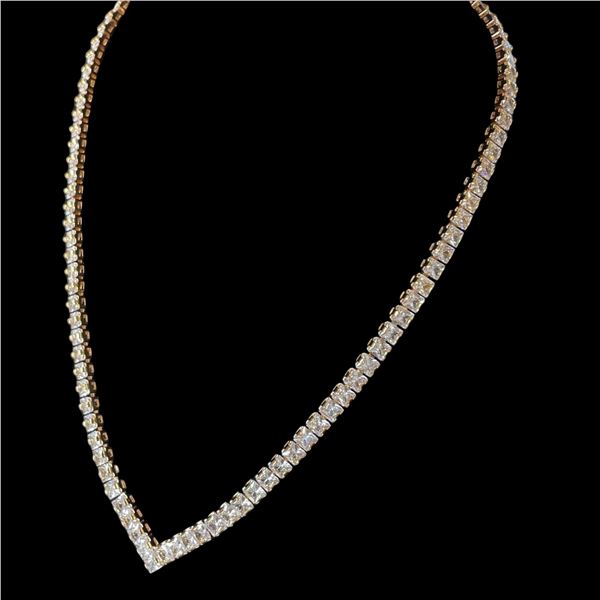 New 18KT Gold Plated Princess Cut CZ Tennis Necklace - 18" long  (4mm gemstones)