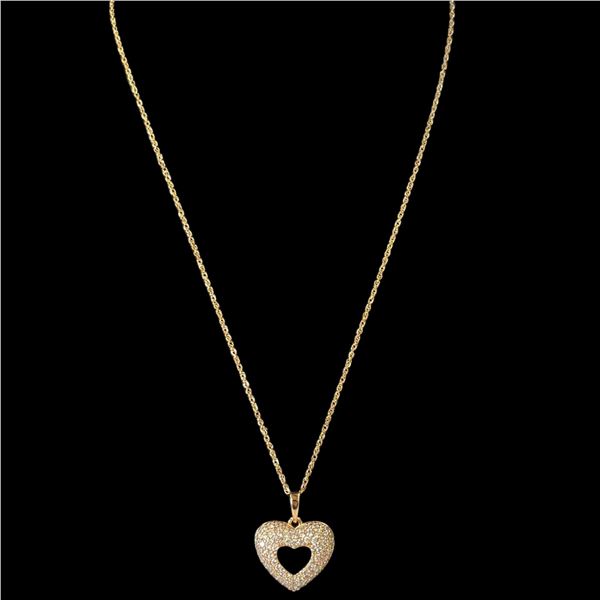New 18KT Gold Plated Open Heart Pendant Necklace with CZ Stones - Heart is 28mm diameter
