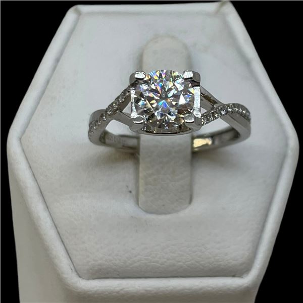 New Sterling Silver 1.0 CT Moissanite Lab Diamond Twist Ring with White Gold Overlay - Size 6 - RS 6