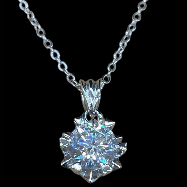 New Sterling Silver 1.0 CT Moissanite Lab Diamond Snowflake Necklace with White Gold Overlay -  RS 6