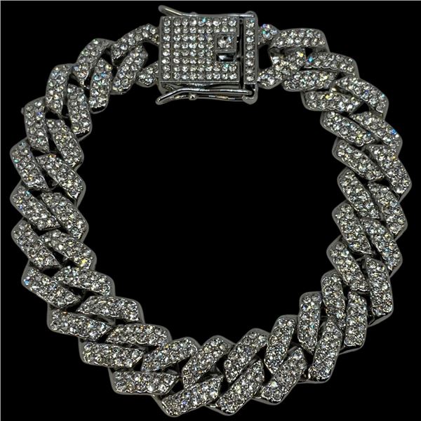 New Platinum Plated Iced Out 8"  Cuban Link CZ Bracelet - 14mm wide
