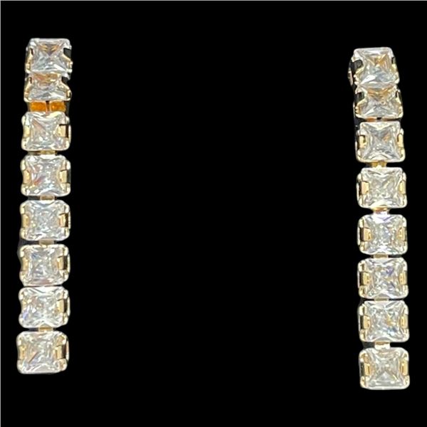 New 18KT Gold Plated CZ Tassel Earring 1.5 " long (Zirconia are 4mm)