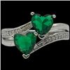 Image 1 : New Platinum Plated 1.0 CTW Double Heart Green CZ Diamond Ring with Channel Set CZ Band - Size 7