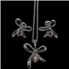 Image 1 : New Platinum Plated Pink CZ Bow Earrings and Necklace Set  - 0.9 CTW