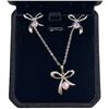 Image 2 : New Platinum Plated Pink CZ Bow Earrings and Necklace Set  - 0.9 CTW