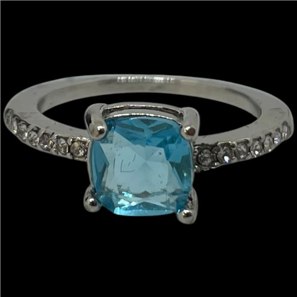 New Platinum Plated 1.5 CT Blue CZ Ring with Clear Channel Set CZ Band - Size 7