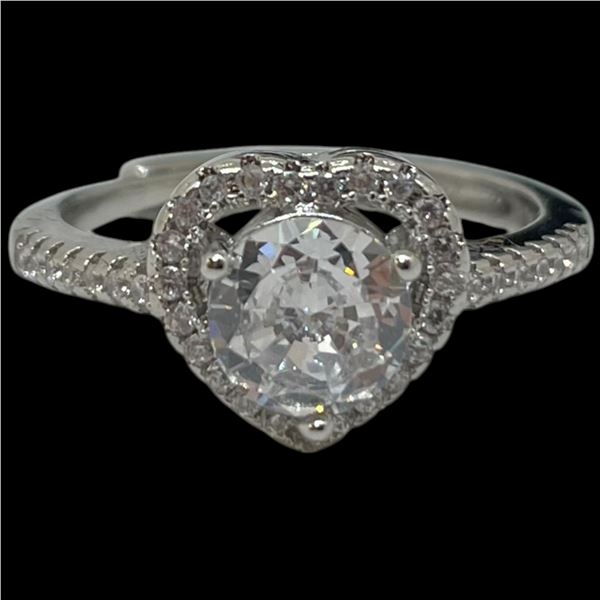 New Platinum Plated 1 CTW Heart Halo CZ Ring - Resizable size 6