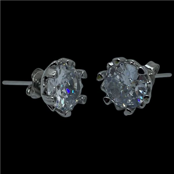 New Platinum Plated 4 CTW CZ Snowflake Stud Earrings  - 2 CTW Each