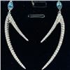 Image 3 : New Platinum Plated Marquise Cut Blue & Clear CZ Dangle Earrings -  50mm long
