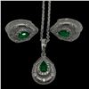 Image 1 : New Platinum Plated Green Pear Cut CZ Earrings and Necklace Set  - 1.5 CTW