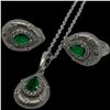 Image 2 : New Platinum Plated Green Pear Cut CZ Earrings and Necklace Set  - 1.5 CTW