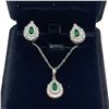 Image 3 : New Platinum Plated Green Pear Cut CZ Earrings and Necklace Set  - 1.5 CTW