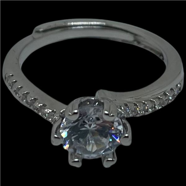 New Platinum Plated 1.0 CT Lab Diamond Ring with Channel Set CZ Band - Size 6.5
