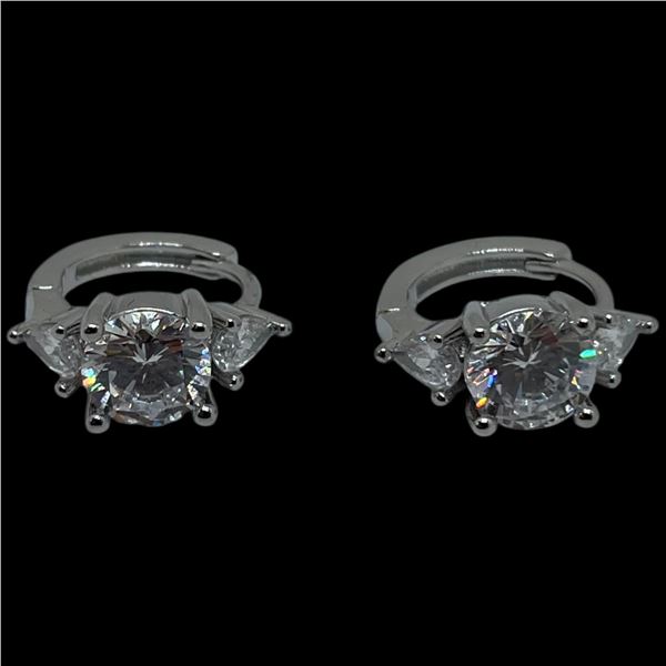 New Platinum Plated 2 CTW CZ Trinity Huggie Earrings  - 1 CTW Each