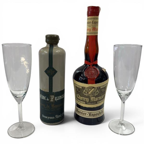 Cherry Marnier 700ml 25% + Crème De Prunelle 500ml 35% - French Cherry & Sloe Plum Liqueurs