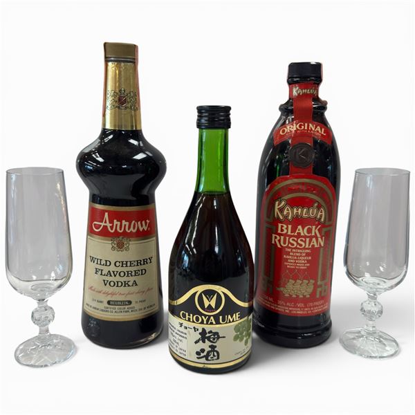 Choya Umeshu 500ml 15% + Arrow Cherry 3/4qt 35% + Kahlua Black Russian 750ml 35% - Mixed Liqueurs