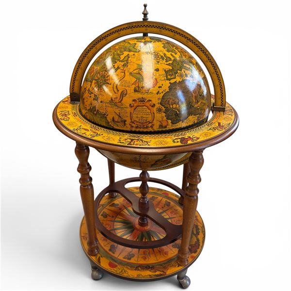 Toscano Style Globe Bar Cut with Hidden Storage on Castors 36" Tall 23" Wide