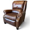 Image 1 : Overstuffed Brown Leather Recliner with Brass Nailhead Accents
