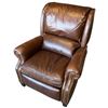 Image 2 : Overstuffed Brown Leather Recliner with Brass Nailhead Accents