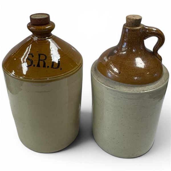 WWII Era British Military S.R.D. Stoneware Rum Jugs - Pearson & Co., Chesterfield, 1944 Lot of 2