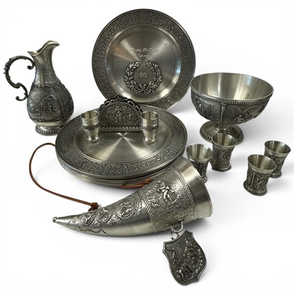 20+ Pieces of German SKS Zinn 95% Pewter Tableware & Decorative Items - Made in Germany