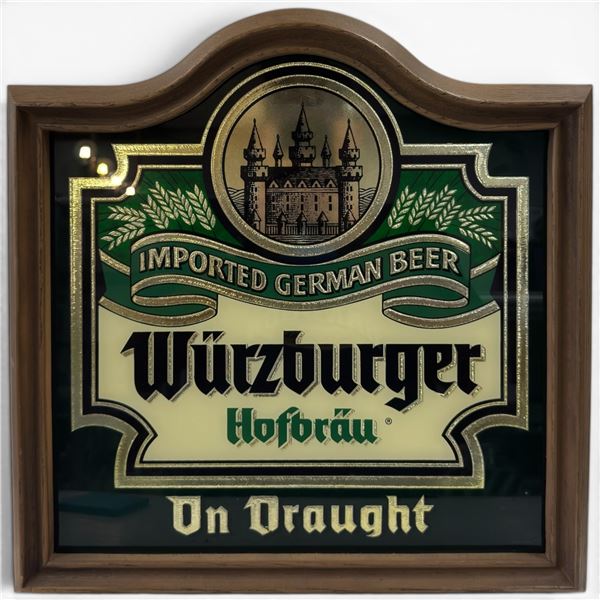 Würzburger Hofbräu "On Draught" Imported German Beer Pub Mirror Sign 16.5x17"