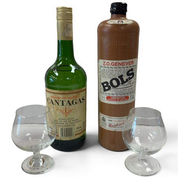 Cantagas Marc 100cl 40% + Bols Z.o. Genever 1L 37% - French Pomace Brandy & Dutch Genever