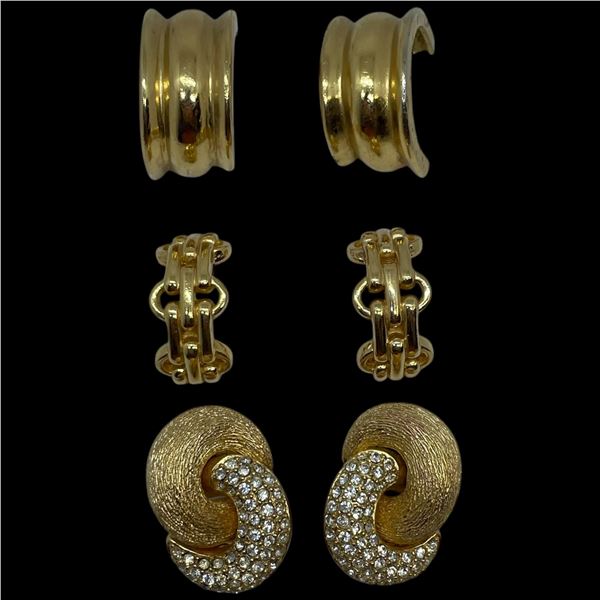 3 Pairs of 1980s Christian Dior Gold-Tone Clip-On Earrings (all marked Chr. Dior)