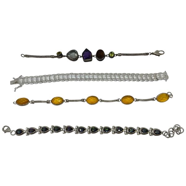 4 Sterling Silver with Natural Stone Bracelets - Variety of designs * Total weight: 73 grams